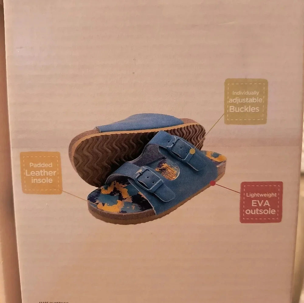 Boys kids camo buckle slip-on blue flip-flops shoes NEW tag orange summer spring